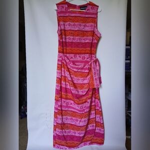 Vintage Sag Harbor Womens Dress Size Tall 14 Multi Color Hot Pink Red Orange